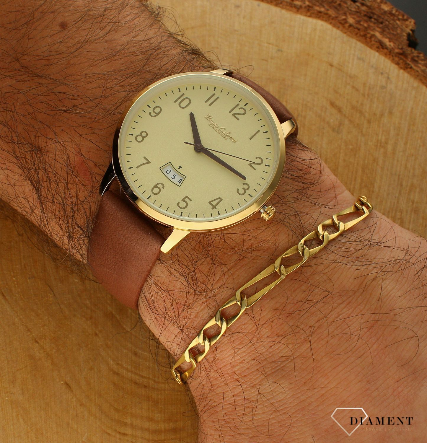 Zegarek męski Bruno Calvani BC9828 GOLD na brązowym pasku.jpg